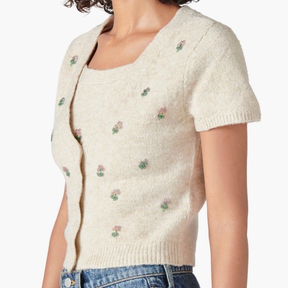 Lucky Brand Embellished Floral Flower Beads Beaded Button Front Cardigan Large - Picture 15 of 16